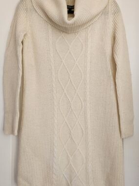 Express Cream Cable-Knit Cowl Neck Sweater Dress